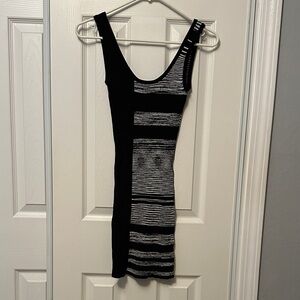 Bebe Black and Gray Patterned Mini Dress